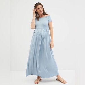 Motherhood Maternity OFF THE SHOULDER PHOTOSHOOT MAXI MATERNITY DRESS BLUE XS